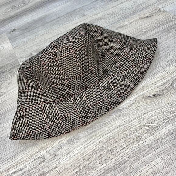 Brown Plaid Check Fedora Trilby Hat with Red Satin Lining - Picture 2 of 6